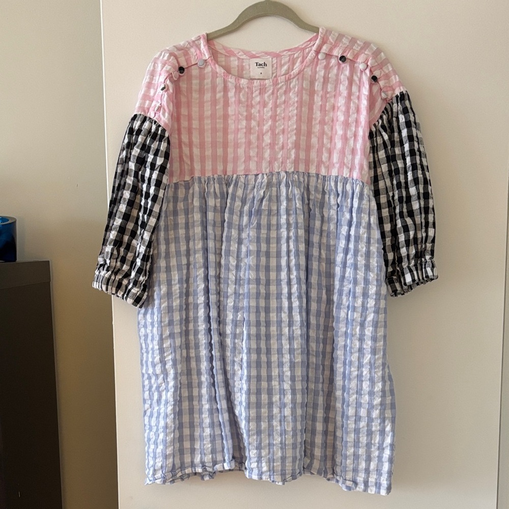 TACH Pink, Black, and Blue Gingham Mini Dress